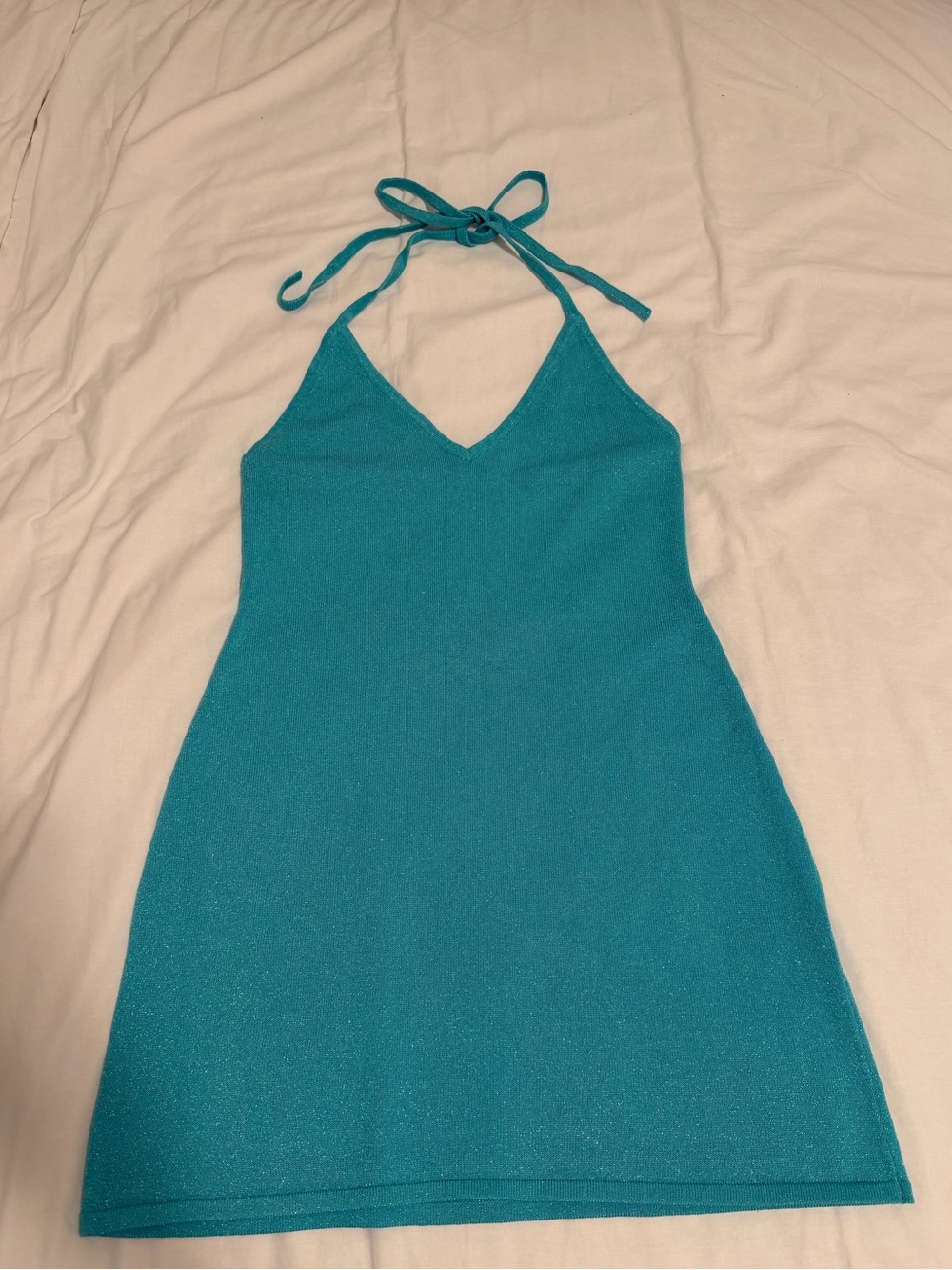 Simons Turquoise Halter V-Neck Mini Dress